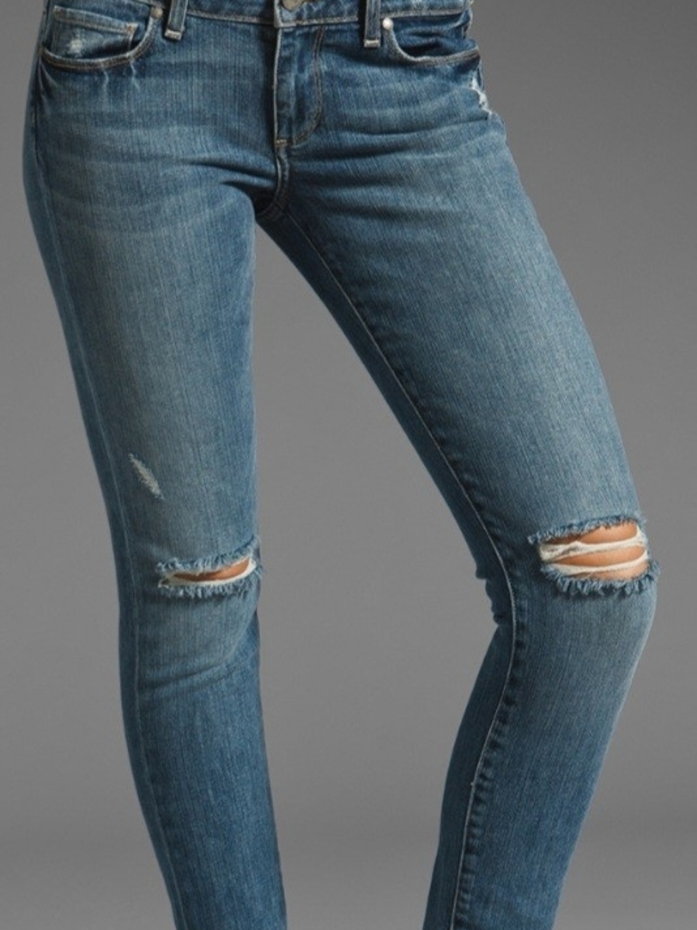 PAIGE Women’s Mid-Blue Ripped Skinny Jeans